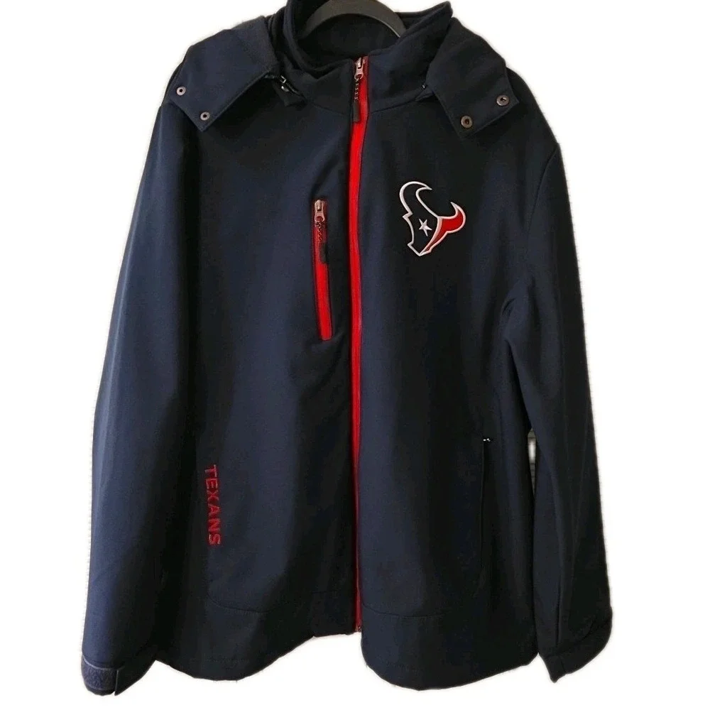 HOUSTON TEXANS 3 Layer Soft Shell Hooded Coat Embroidered Logo Size XL EXCELLENT